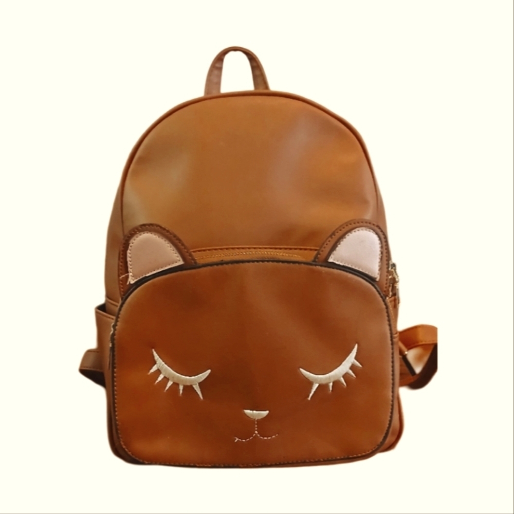 Cute Brown Cat Face Backpack